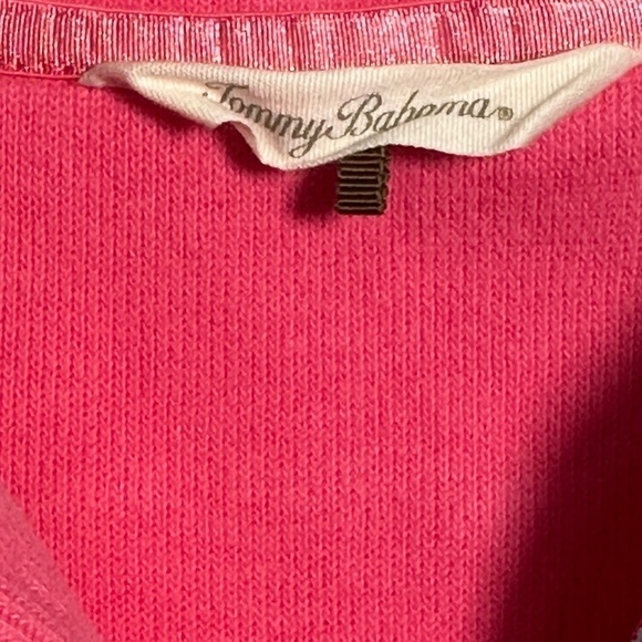 Tommy Bahama cotton fuchsia quarter zip sweater top, size medium - Picture 5 of 10